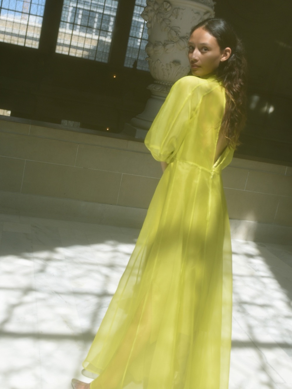 Kamperett overlay Meiere Midi Dress in Chartreuse Size XS BNWT